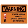 Signmission OSHA Sign, Wash Hands Before Eating Smoking Drinking, 14in X 10in Alum, 10" W, 14" L, Landscape OS-WS-A-1014-L-12887